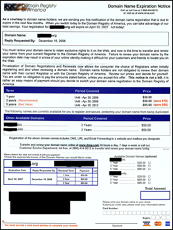 Domain Registry of American scam letter